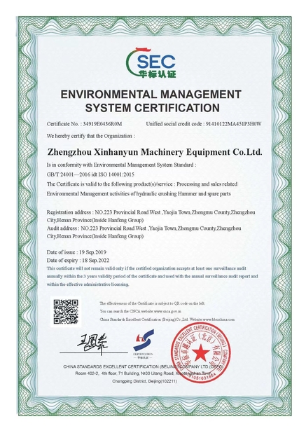 China Zhengzhou Hanyun Construction Machinery Co.,Ltd certificaciones